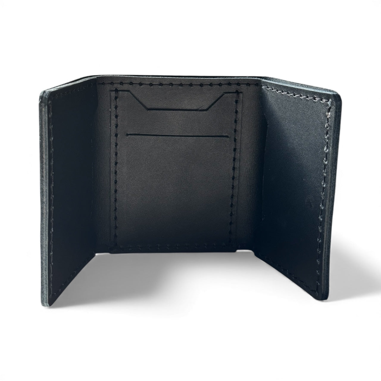 Black Trifold hand Stitched Leather wallet