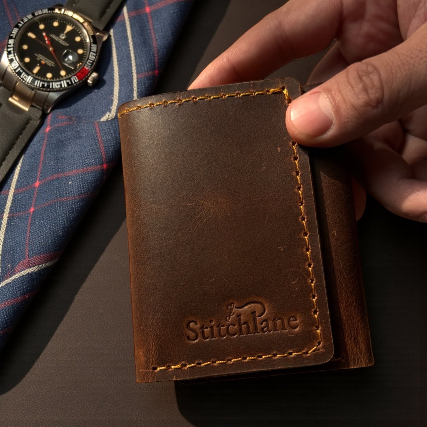 Trifold hand Stitched Leather wallet