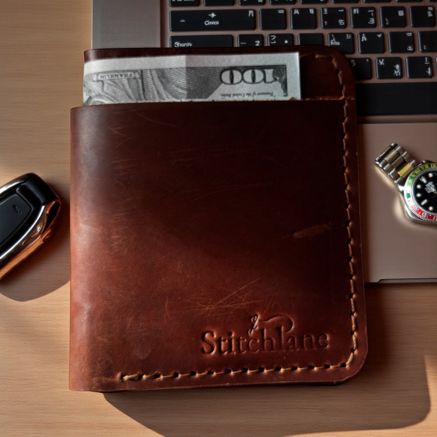 The Nomad Hand Stitched Brown Bifold Wallet
