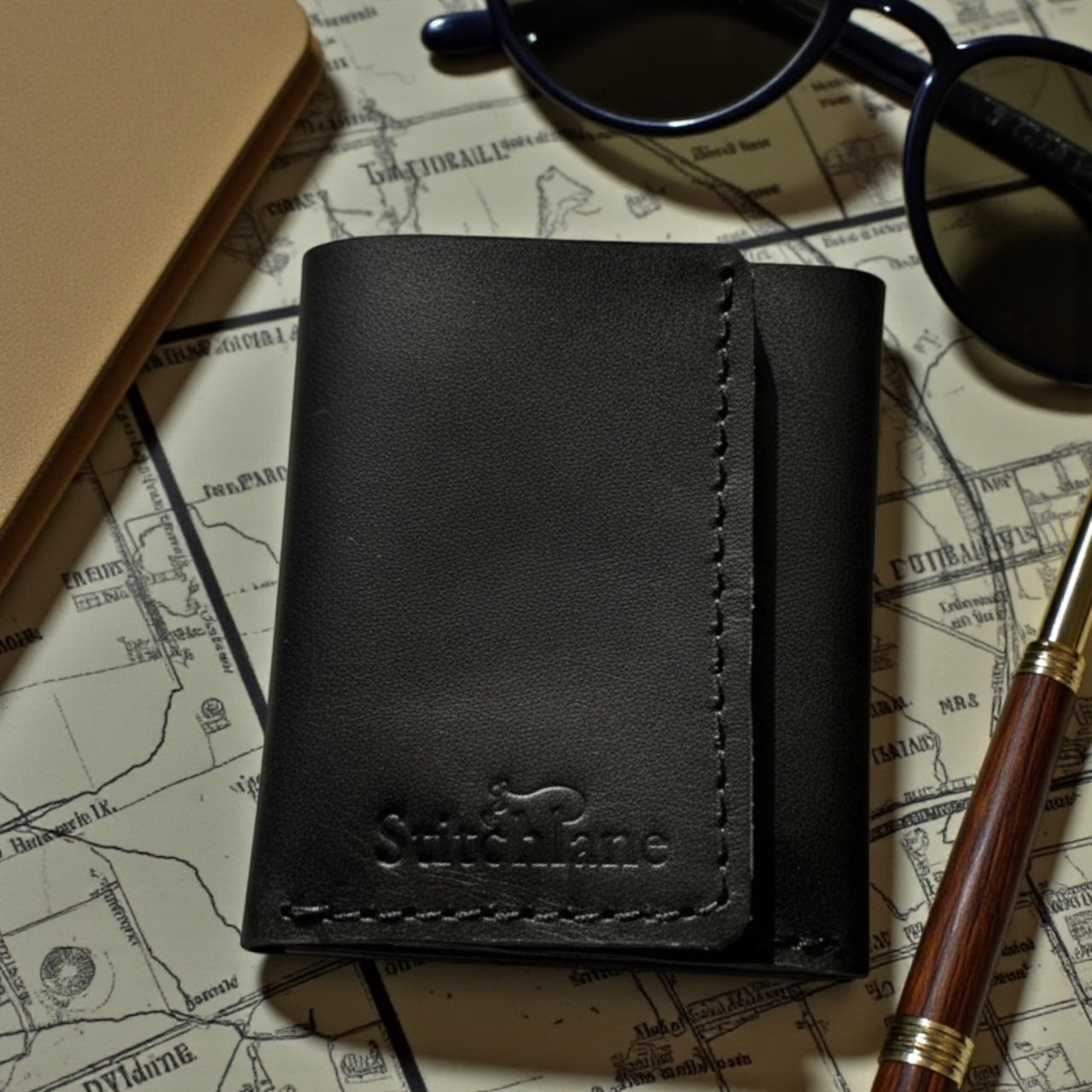 Black Trifold hand Stitched Leather wallet – Stitchlane