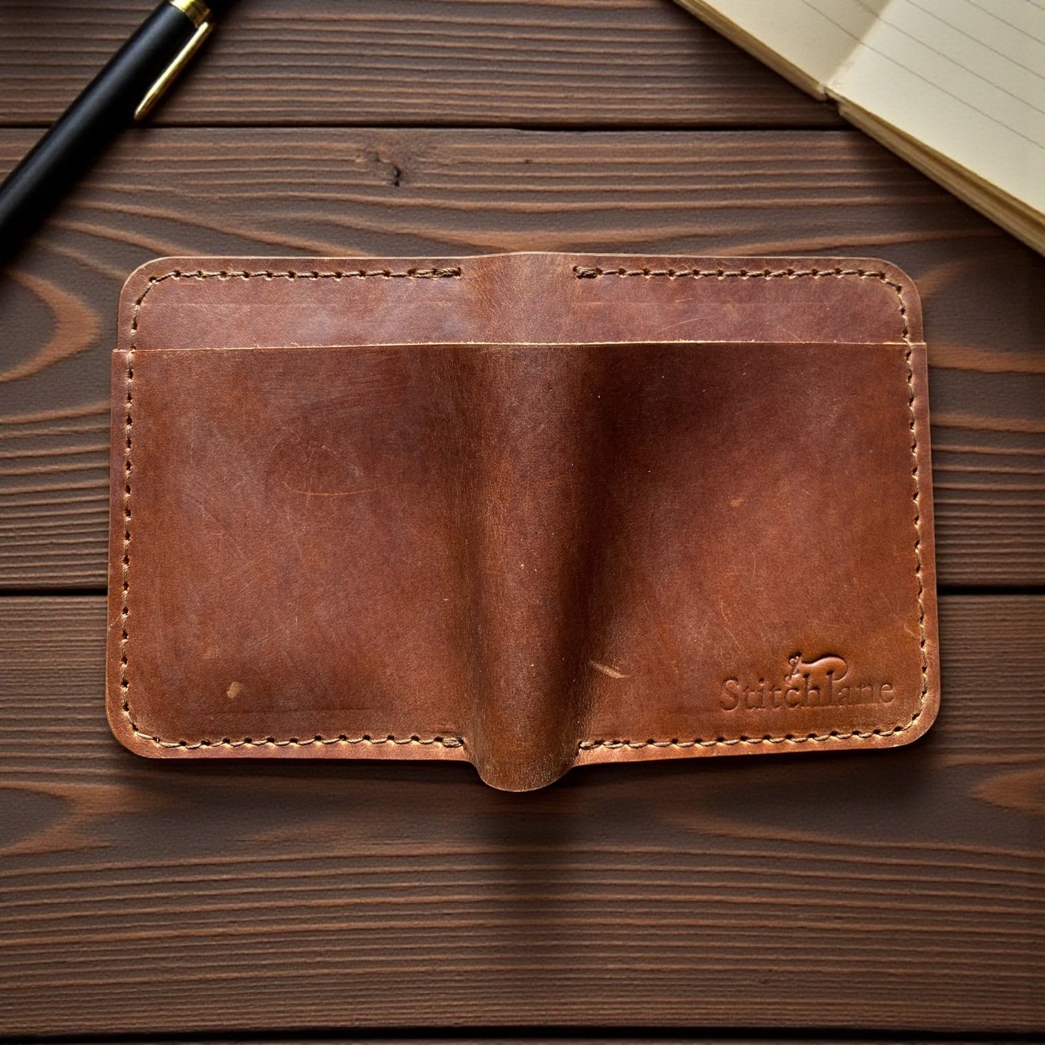 The Nomad Hand Stitched Brown Bifold Wallet