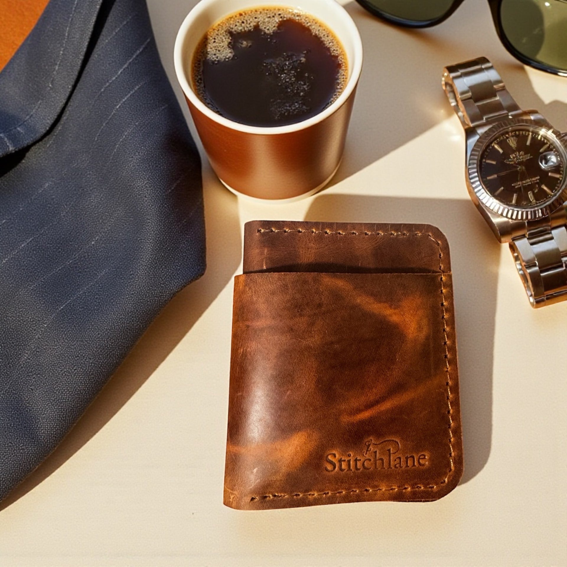 The Nomad Hand Stitched Brown Bifold Wallet