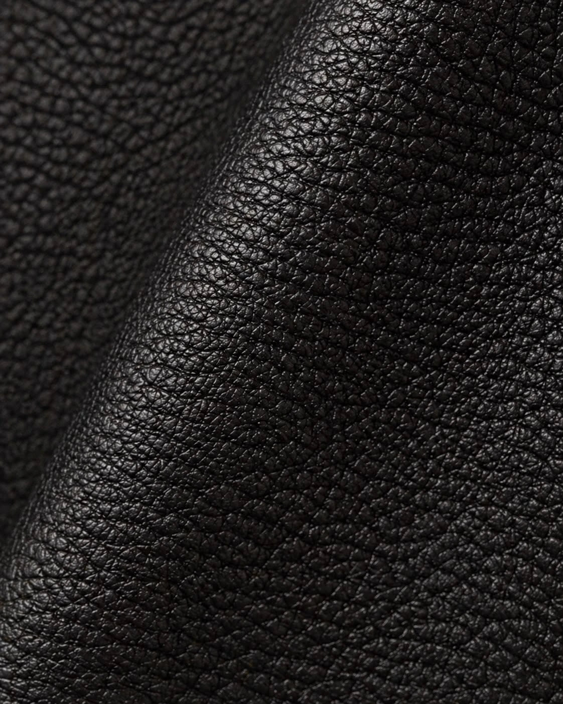 Close-up of full-grain pebbled black leather